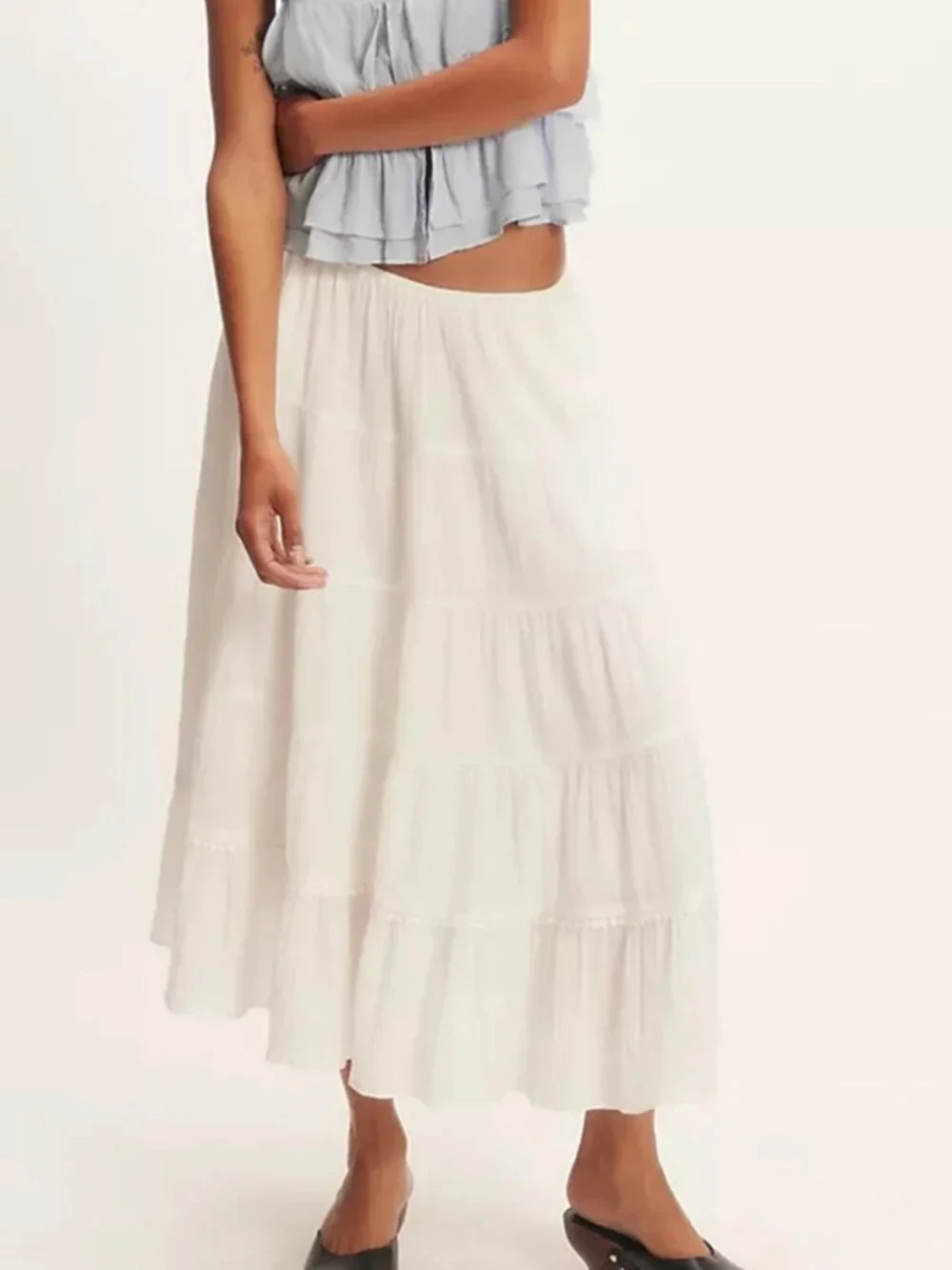 Free People Bright Side Midi Skirt High-rise Tiered Pullover Tofu L - Picture 1 of 6